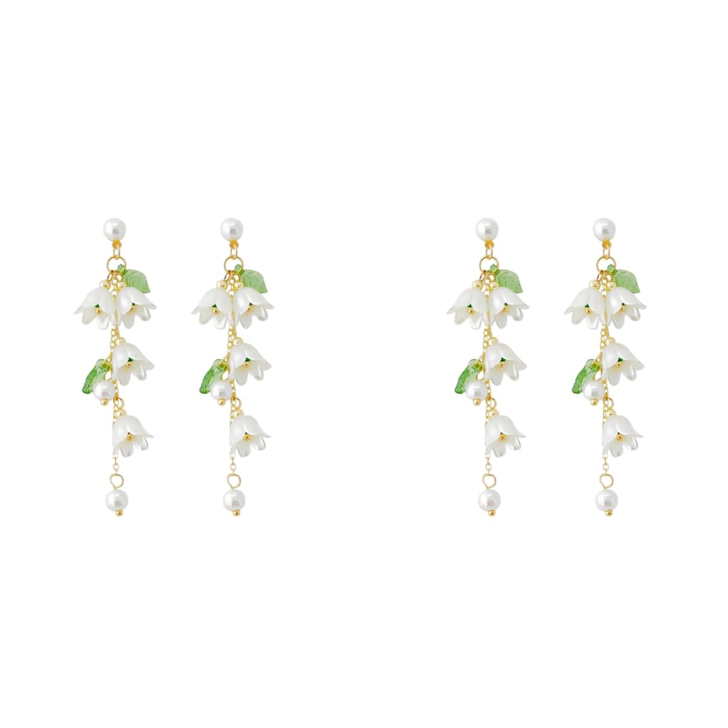 SANNIDHI Earrings for Women with White Lily of the Valley Pendant | Hypoallergenic 2PCS Set