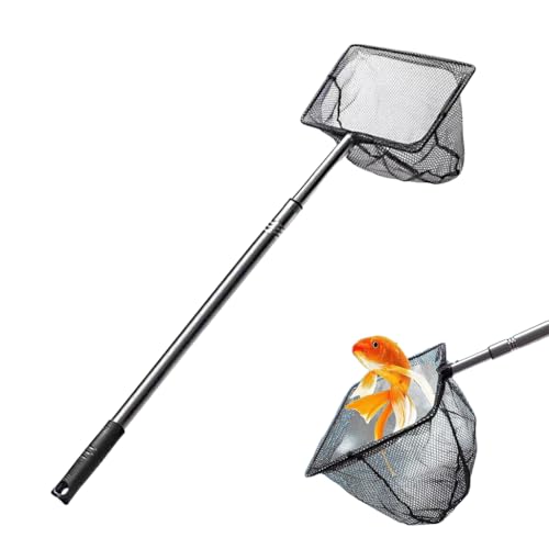 Qpets® Aquarium Fish Net Telescopic, Stainless Steel Fine Mesh Fish Net for Fish Tank Square  Nylon Mesh Fish Net with Anti-slip Handle for Medium Small Fish Tank