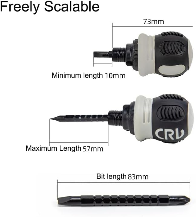 Serplex® 13-in-1 Screwdriver Set with 6 Dual-head Screwdriver Bits, Ratchet Screwdriver Kit Adjustable Length Screwdriver Labor-saving Retractable Magnetic Chrome Vanadium Steel Batch Head Combination