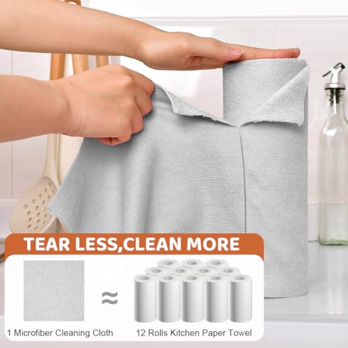 HASTHIP® 100Pcs Microfiber Cleaning Cloth Roll Pre-Cut Tear Away Kitchen Towels for Cleaning Highly Absorbent Reusable Streak-Free Multi-Purpose Cloths for Pots Counters Appliances & Dusting