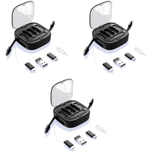Verilux® 6 in 1 Fast Charging Cable with Storage Case All in One Mobile Accessories Card Slot SIM Ejection Tool 3.3Ft Retractable Type C Multi Charging for iPhone USB A C Devices 3 PCS