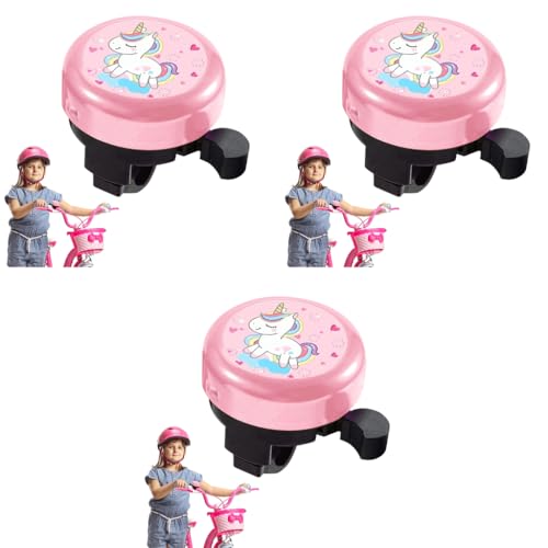 Proberos® Kids Bicycle Bell Pink Unicorn Cartoon Lightweight Steel Cycle Horn for 22mm Tube 3PCS