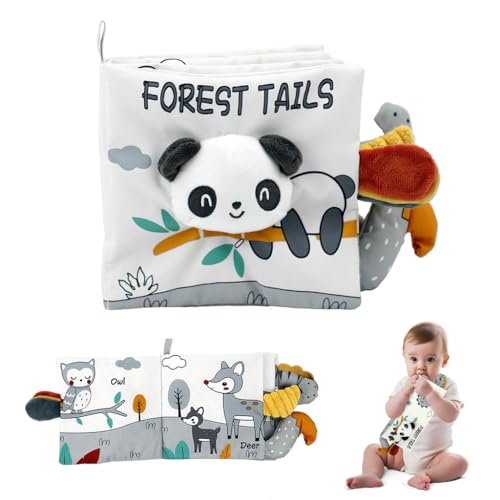 SNOWIE SOFT® Baby Cloth Book 3D Plush Tail Cartoon Panda Animal Cloth Book Squeak Sound Book Sensory Toy Cloth Book for Toddlers 6-18 Month Travel Baby Interactive Activity Toy Cloth Book