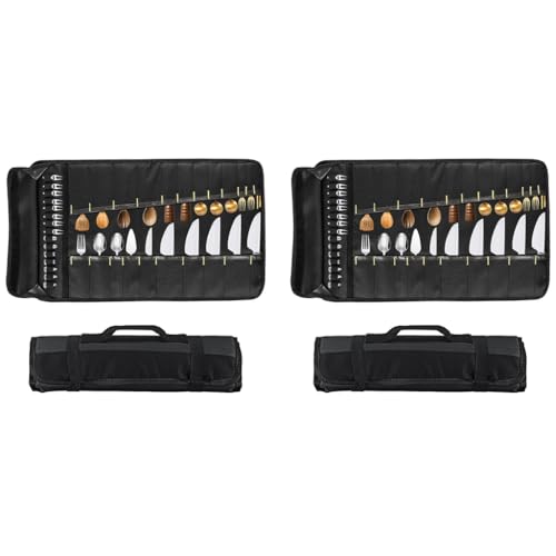 ZIBUYU® Fabric Kitchen Cutlery Organizer Bag with 22 Slots Professional Chef Knife Roll Anti Scratch Oxford Cloth Portable Traveling Accessories Black 2PCS