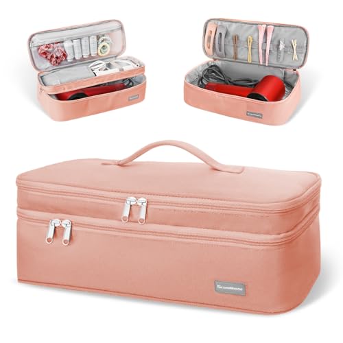 PALAY® Estuche de viaje para secador de pelo Dyson Airwrap, Shark Flexstyle, doble capa, accesorios para el cabello, bolsa de almacenamiento para secador Revlon, organizador de estilo, color rosa