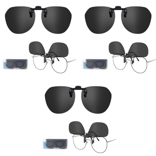 Proberos® Clip on Sunglasses Lenses Attachment UV Protection Sunlight Anti-Glare Driving Glasses for Prescription Eyeglasses Eyewear with Case Wipe Cloth 3PCS