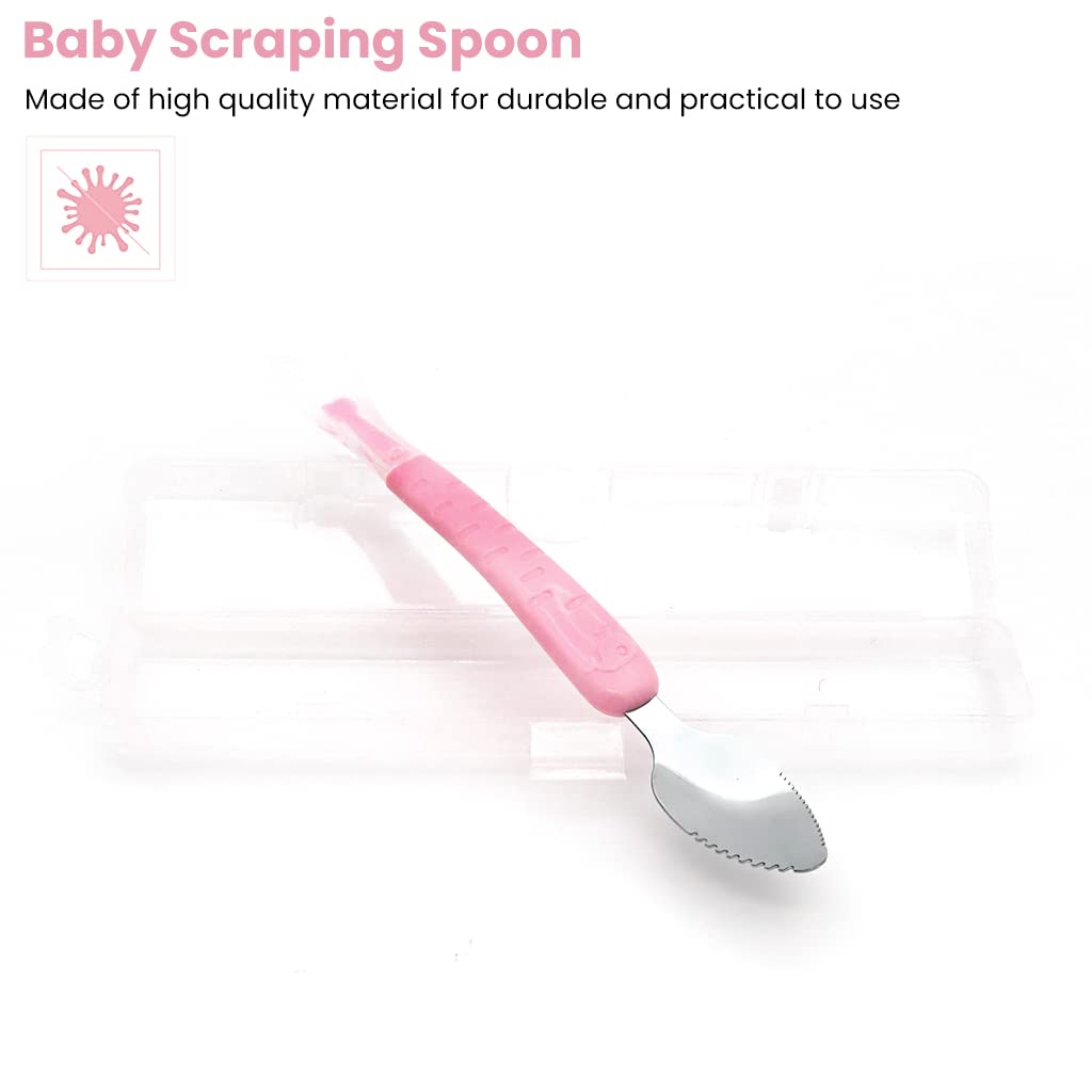 SNOWIE SOFT Fruit Spoon for Baby Feeding with Dual Serrated Scraper and 22cm Handle | Food Grade Steel and Silicone for Kids