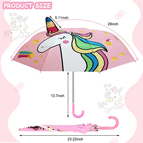 PALAY® Umbrella Raincoat for Kids Boys Girls Set with Hood, Pink Unicorn Umbrella Polyester Rain Ponchos with Pockets and Bag Coverage, Bright Color Raincoat for 3-7 Years Old Kids