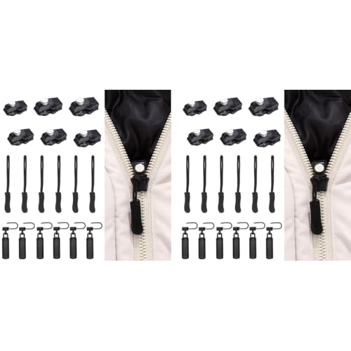 HASTHIP® 12PCS Zipper Puller Repair Kits Instant Zip Slider with Nylon Cords 3-Size Metal Zippers for Sliding Teeth Universal Removable for Bags Garments Replacement