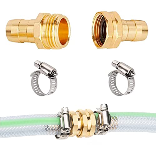 HASTHIP® Garden Hose Repair Pipe Connector with Clamps, Copper Plated Alloy Male Female Connector for Hose Pipe, Fit for 3/4" or 5/8" Garden Hose Fitting (1 Pair)