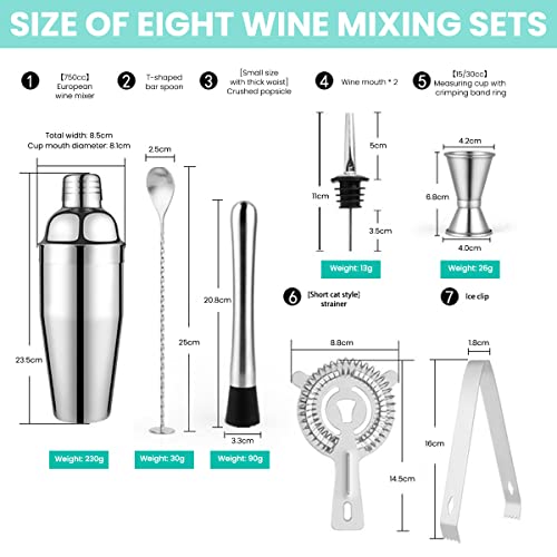 HASTHIP® Cocktail Set 8Pcs Cocktail Shaker Set Drink Mixer, 304 Stainless Steel Portable Bartender Kit with Cocktail Shaker 26oz, Mixing Spoon Bar Accessories for Home Bar Beginner Bartenders