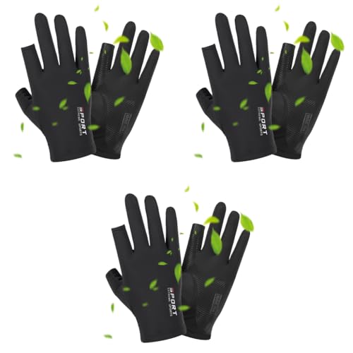 Proberos® Riding Gloves with Open Thumb Index Finger Tips Ice Silk UV Protection Outdoor Breathable Anti-Slip Fashion Sport Driving Golf Unisex Closing Fit Gloves 3 PCS