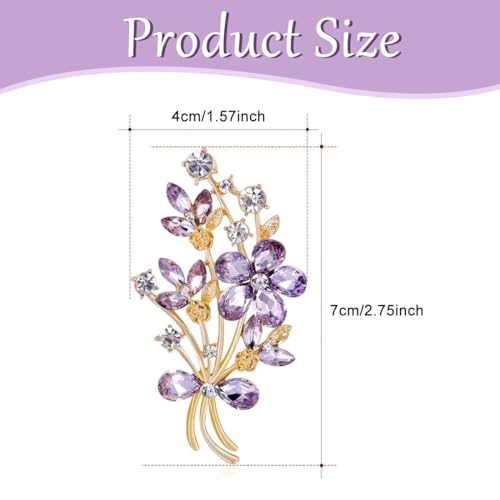 Venzina® Rhinestone Brooch for Women, Alloy Exquisite Purple Floral Brooch Wedding Brooch Stylish Women Brooch for Suits, Blouses, Dresses Gift Brooch for Women