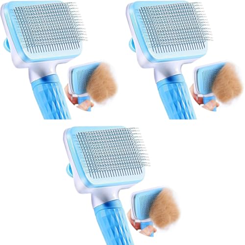 Qpets® Slicker Dog Comb Hair Brush Pet Grooming Massaging Use to Clean Loose Fur Dirt Great for Dogs Cats with Short Medium Long Hair Blue 3PCS