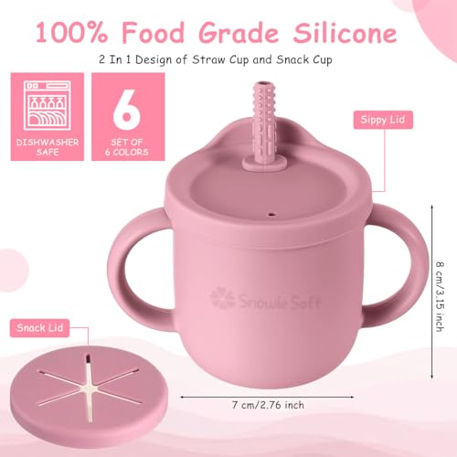 SNOWIE SOFT® Silicone Sippy Cup with Straw Baby Cup Silicone Training Cup with 2 in 1 Lid, with Teether Straw & Draining Lid, BPA-Free, Spill Proof Non-Slip Baby Straw Cups 6-12 Months Toddlers 250ml