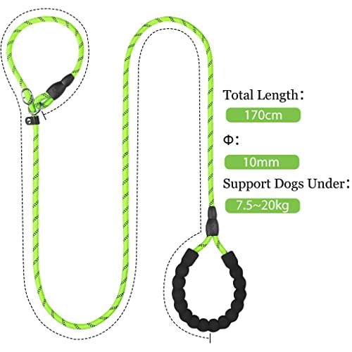 Qpets® 1.7M Dog Training Leash Durable Light Reflecting for Large Adjustable Anti-Strain Braided Rope Small Medium Green 5Feet 3PCS