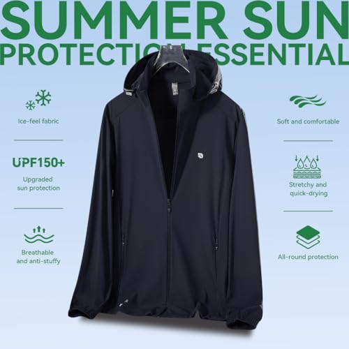 Venzina® Sunscreen Jacket ICE Pro – UPF 150+ Cooling Athletic Jacket for Men | Cool Rush Pro Tech, Breathable, Sweat-Wicking, Anti-Microbial, Lightweight Sun Hoodie for Outdoor Sports