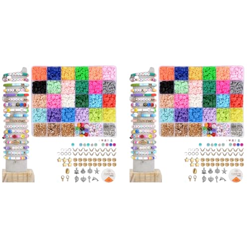 SANNIDHI® 9600PCS Clay Beads Jewellery Making Kit 24 Colors Bracelet Polymer Flat Set Alphabet with Charms DIY Craft Gift Kids Activity Girls Women