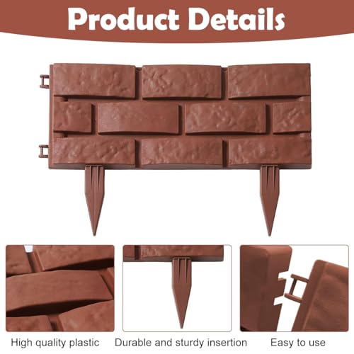 HASTHIP® 8PCS Garden Fence Border Decor Fencing Rustic Brick Edging Picket Connectable Decorative for Lawn Pathway Backyard Brown