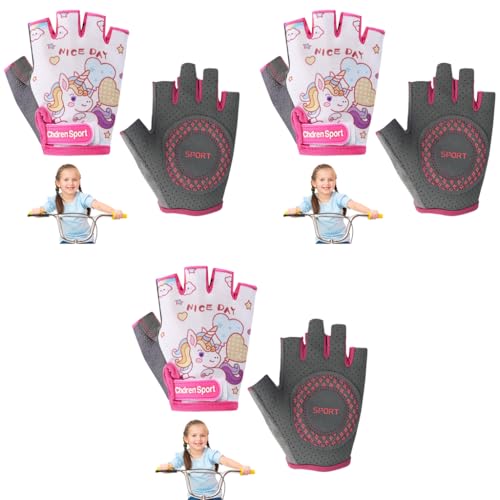 Proberos® Fingerless Riding Gloves for Kids Teen Girls Unicorn Skating Anti-Slip Padded Palm Design Breathable Sweat-Absorption Outdoor Sport Size-L 3 PCS
