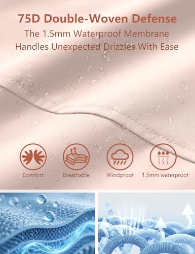 Venzina® Outdoor Hiking Jacket for Women Windproof, Splashproof Hoodie with Pockets, Dual-Way Waterproof Zipper, Loose Fit Long Sleeve Fashion Outdoor Couple Jacket for Hiking, Daily-Pink-L