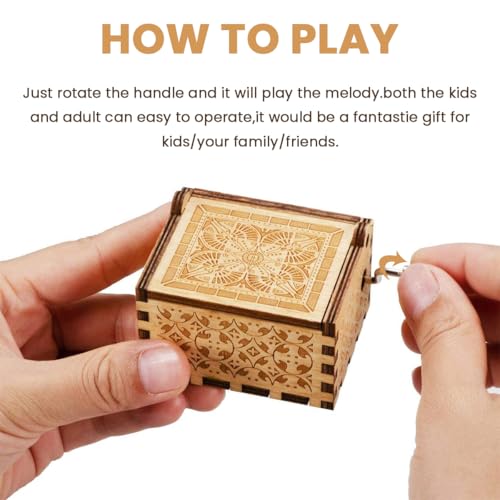PATPAT® Retro Wooden Hand Crank Music Box Desk Decor, Nostalgic Happy Birthday Melody Music Box, Flip-up Lid & Engraved Floral Pattern, Birthday Gift for Kids