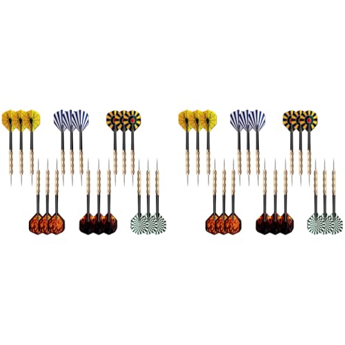 Proberos® 36PCS Adult Darts Set Fancy Steel Tip with 6 Unique Flights 18g Copper Plated Metal Ideal for Party Game Entertainment Teenager