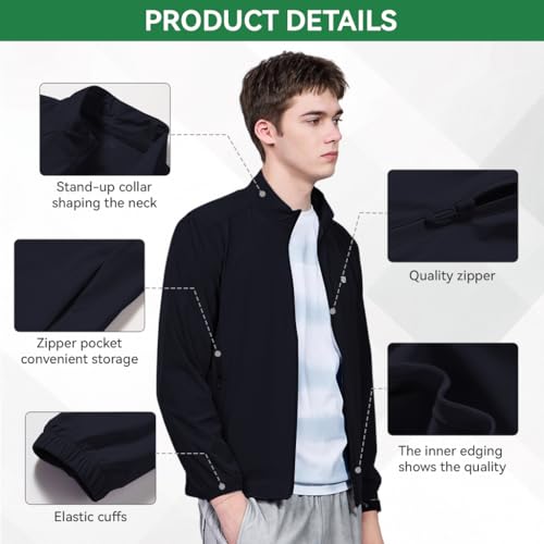 Venzina® UPF 50+ Sun Jacket for Men, Cool-Touch Zip-Up Long Sleeve with Breathable Back Mesh Vent, Clean Fit Men Outdoor Sun Jacket for Fishing, Driving, Hikingm, DarkBlue-XL