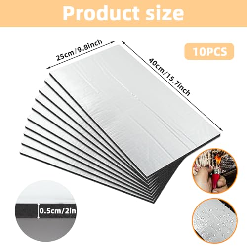 STHIRA® 30PCS Noise Dampening Mats 5mm Thicken Foil Foam Soundproof Self-Adhesive Backing Vibration Dampener Trim-to-fit Car Insulation Sheet 40x25cm