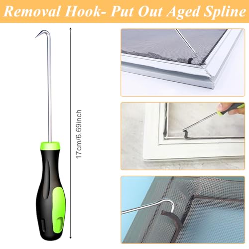 Serplex® Screen Roller Tool Spline Steel Nylon with Bearing Removal Hook Window Door Repair Kit Installing Mesh 3PCS