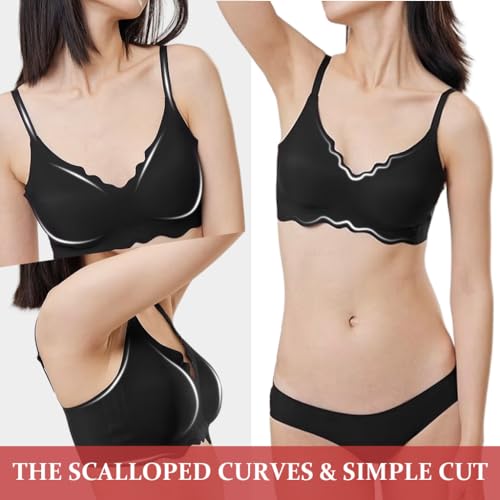PALAY Seamless Bra for Women Bralette Bra V-Neck Push-Up Bralette Bra Seamless Women Bra Ice Silk Touch No Wired Summer Bralette Full Cup Bras, L