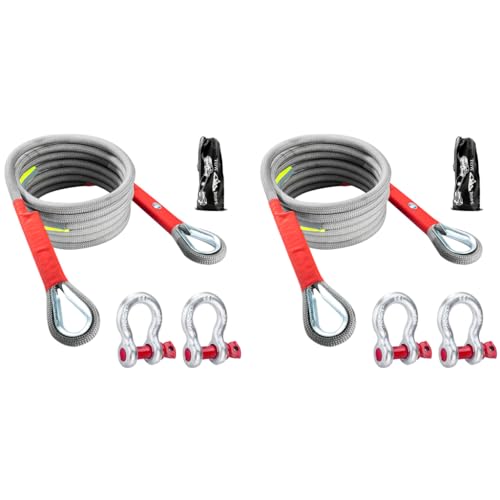 STHIRA® 13ft 18Tons Tow Rope Heavy Duty Towing Strap with Screw Fixed D Ring Woven Nylon Car Cable Attachment Max 18000kg Loading Capacity Carry Truck Off-Road SUV 2 PCS