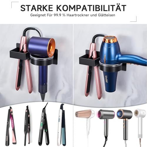HASTHIP® Wall Hair Dryer Organizer, No Drill Carbon Steel Wall Hair Styling Tool Hair Dryer Storage Rack with Cable Management, Bathroom Wall Organizer with Installation Accessories