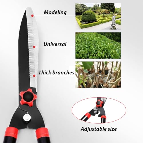 HASTHIP Hedge Shear with Telescopic Handle, 7.4in Mn Steel Blade, Shock-Absorbing Bumpers and Blade Tension Control Knob, Professional Heavy Duty Garden Hedge Pruning Shears Trimmers Clippers