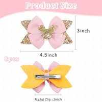 PALAY® 8Pcs Hair Bow Clips Mickey Mouse Hair Bows for Kids Girls in Pairs 4'' Cute Glitter Bow Hair Clips for Girls Kids Fashion Pink Dot Hair Accessories for Girls Gift Party Costume Decor