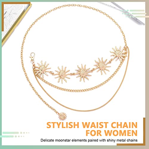 SANNIDHI® Waist Chain for Women Saree Belt Dresses Sun Element Body Chains Fashion 3 Layers Metal Gold Matched with Suits Jeans Shirts Dress 3 PCS