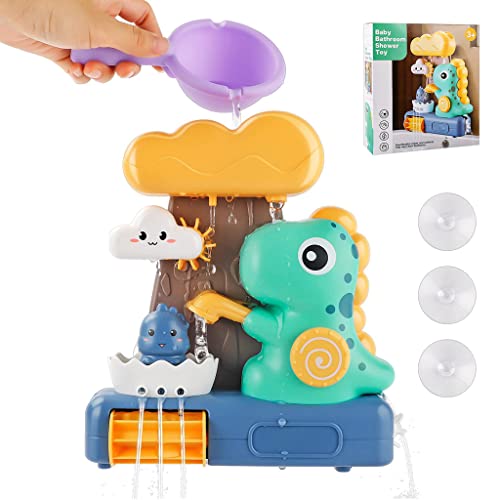 PATPAT® Baby Bath Toys, Fun Dinosaur Water Spray Toy Set Cartoon Bath Toy Sprinkler Toy Suction Cup Design Bathtub Toy Shower Toy for Baby Toddler 1-4 Years Old Bathtime Toy Gift for Toddler