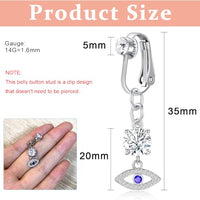 MAYCREATE® Fake Belly Piercing Jewelry Evil Eye Belly Button Rings 316L Stainless Steel Non-Piercing Rhinestone Belly Rings Navel Rings for Women Girls