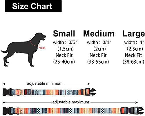 Qpets® Nylon Bohemia Style Dog Collar with Patterns Adjustable 40-60Cm Soft Comfy Pet Collars Belt for Small Medium Large 30-40Kg Dogs Size L Multicolor 3 PCS