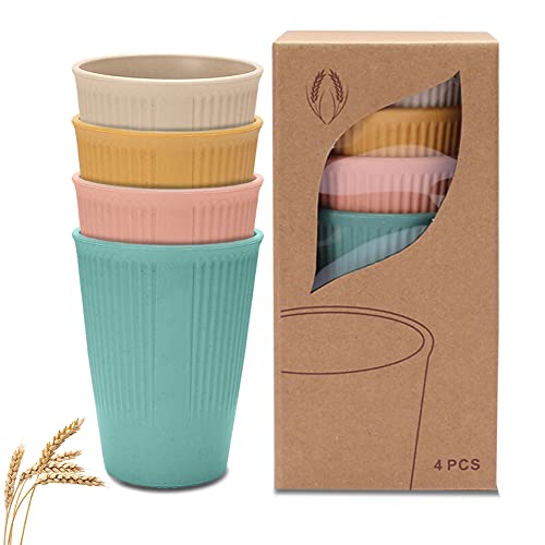 Supvox® 4Pcs Cups Mugs, Reusable Wheat-Straw Drinking Cups, Lightweight & Eco-Friendly, 350 ML Each, Microwave and Dishwasher Safe, Coffee, Tea, Water, Milk, Juice Cup, Stackable Travel Cup