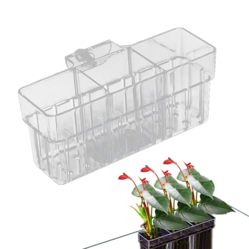 Qpets® Aquarium Plant Basket 3-Compartment Acrylic Plant Basket for Aquarium Fish Tank Hanging Hydroponics Basket with Draining Holes, Aquarium Accessories
