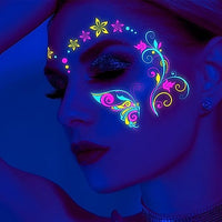 MAYCREATE® 8-Sheet UV Neon Face Tattoo Sticker Temporary Tattoos, Glow in the Dark Face Tattoos, Butterfly Mermaid Fluorescence Fake Tattoo Stickers for Halloween Rave Festival Party Supplies