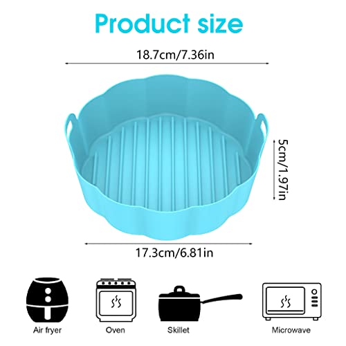 ELEPHANTBOAT® Blue Air Fryer Non Stick Reusable Round Silicone Liner Pot with Ear Handles,Oven Accessories,No Need to Clean The Air Fryer,Top 7.5 inches to Bottom 6.8 inches