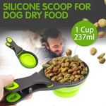 Qpets® Silicone Dog Food Scoop 237ml Collapsible Scoop with Sealing Clip for Dog Food Bag Cat Food Bag Foodgrade Pet Food Scoop Feeding Scoop