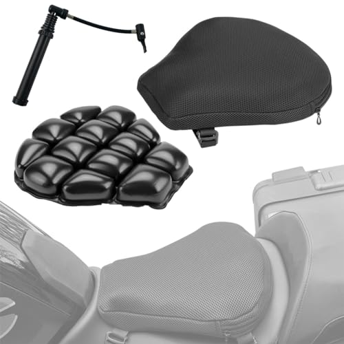 STHIRA® Motorcycle Air Cushion Seat 3D Inflatable Air Cushion Seat with Breathable Zipper Cover Shock-Absorbing Seat Pad with Quick Release Buckle Design Universal Motorcycle Air Cushion Seat