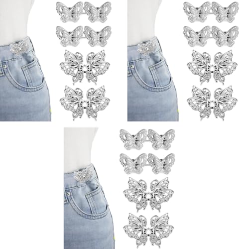 ZIBUYU® 4 Pairs Jeans Adjustable Button Pins Waist Adjuster No Sewing Removable Butterfly Ornament for Trousers Skirts 3PCS
