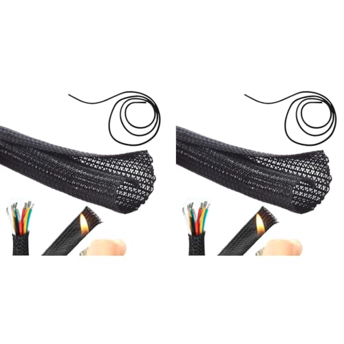 Supvox® 6.6ft Cable Protector Wire Loom Tubing Sleeve Split Sleeving for USB Power Cord Audio Video Jacket Protect Mouse Cat from Chewing Cords Black 2PCS