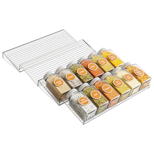 HASTHIP® Spice Drawer Organizer, 4 Pack Clear Seasoning Organizer Rack, Kitchen Spice Rack Organizers for Drawer/Countertop (Jars Not Included, Expandable From 11
