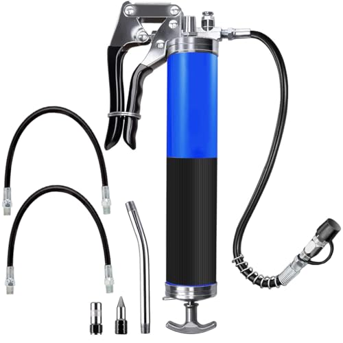 STHIRA® Grease Gun, Heavy Duty Pistol Grip Grease Gun with 4 Flexible Hoses, High Performance Grease Gun Air Grease Gun Nozzle Mini Gun Grease Air Gun with Reinforced Flex Hose Spring Guard Working Coupler