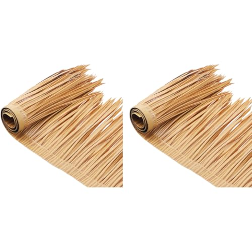 HASTHIP® Artificial Thatch Trim for Mexican Tiki Hut Grass Skirting Roof Yellowish Hawaii for Outdoor Bar Fence Party Interior Decor 40100cm 2PCS